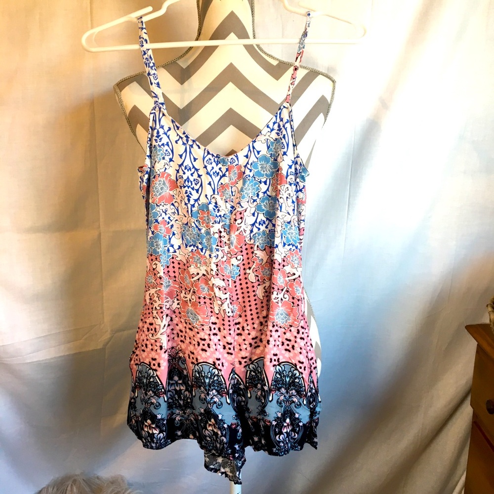 Wet Seal Women's Pink Blue Spaghetti Strap Short Boho Floral Romper Sz XS